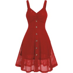 Fishnet Buttoned A Line Dress