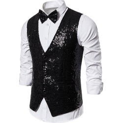 Glitter Sequins Tuxedo Vest with Bow Tie