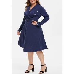 Plus Size Lapel Buttons A Line Dress