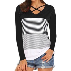 Striped Criss Cross V Neck Tee