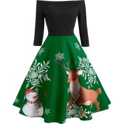 Christmas Elk Print A Line Dress