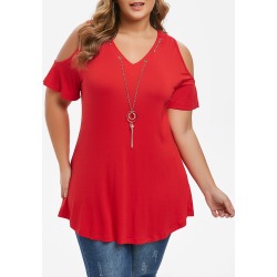Plus Size Cold Shoulder V Neck T Shirt