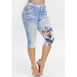 Plus Size American Flag Butterfly Print Jeggings