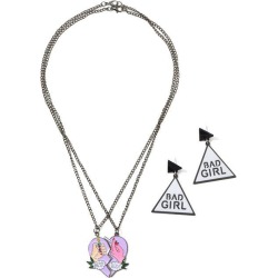 Punk Best Buds Heart Geometric Letter Jewelry Set