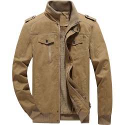 Fluffy Lined Warm Stand Collar Pockets Jacket