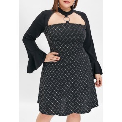 Plus Size Flare Sleeve Shining Print A Line Dress