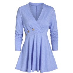 Surplice Long Sleeve Buttoned A Line Tee