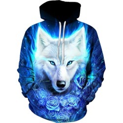 Wolf Rose Print Pocket Hoodie