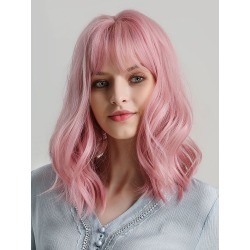 See-through Bang Wavy Medium Bob Synthetic Wig