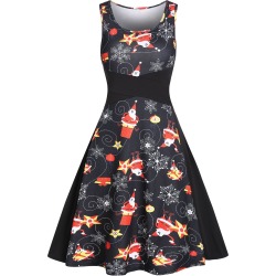 Vintage Christmas Santa Claus Print A Line Dress