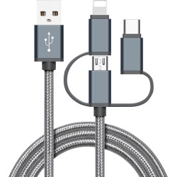 High Speed Nylon Braided Fast Charging 3 in 1 USB Charger Cable for iPhone Android Type C Smartphones