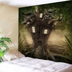 Tree House Print Tapestry Wall Hanging Art Decoration
