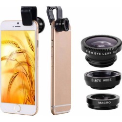 Universal 3 in 1 Wide Angle Macro Fisheye Mobile Phone Lenses Kit with Clip Fish Eye Lens