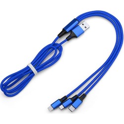 3 in 1 Mobile Phone Nylon Charge Cable High Speed Charge Line USB to Micro USB Lightning Type C