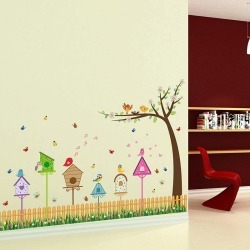 DSU Fence Bird and Tree Home Pattern Wall Sticker Kids Room Living Room Decor