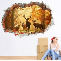 3D Deer Elk Forest Wall Sticker Living Room Removable For Home Decoration