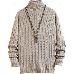 Solid Color Cable Knitted Turtleneck Sweater