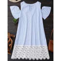 Lace Cold Shoulder Striped Dress