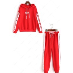 Ribbons Trim Letter Hoodie and Gym Pants Set