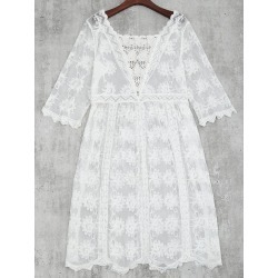 Embroidered Crochet Beach Cover Up Dress