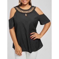 Cold Shoulder Lace Panel Plus Size Blouse