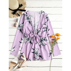 Floral Print Plunge Mini Dress