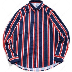 High Low Color Block Stripes Print Button Up Shirt