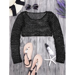 Crochet Fishnet Crop Top Beach Cover Up