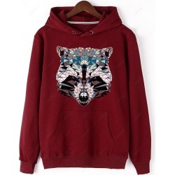Wolf Head Print Pullover Hoodie