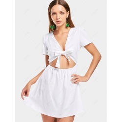 Cut Out Bow TieS A Line Mini Dress