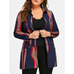 Plus Size Printed Long Button Up Shirt