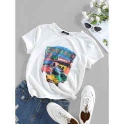 ZAFUL Car Letter Print Graphic T Shirt