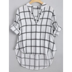 Checked High Low Blouse