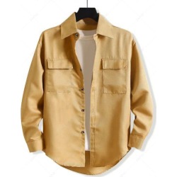 Solid Letter Embroidery Pocket High Low Shirt