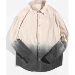 Ombre Print Long Sleeve Curved Hem High Low Shirt