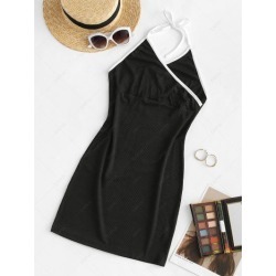 Ribbed Binding Surplice Backless Bodycon Dress