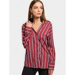 Striped Button Up V Neck Shirt