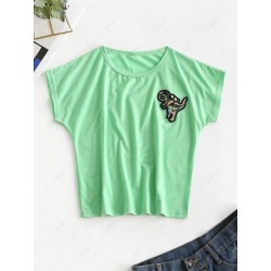 Cartoon Dinosaur Patched Funny Tee