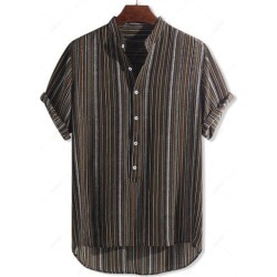 Half Button Tribal Print High Low Shirt