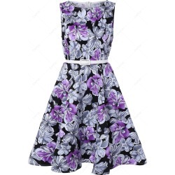Sleeveless Floral Print A Line Vintage Dress