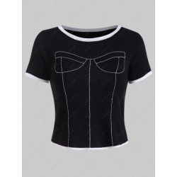 Knitted Contrast Stitching Ringer Tee