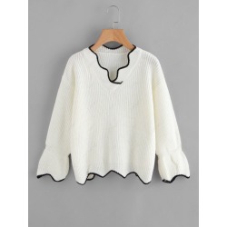 Scalloped V Neck Sweater