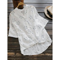 Embroidered Linen High Low Blouse