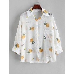Button Down See Thru Pineapple Cover Up Top
