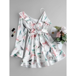 Leaf Print One Sleeve A Line Dress
