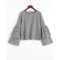 Tiered Sleeve Checked Blouse
