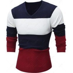 V Neck Color Block Sweater