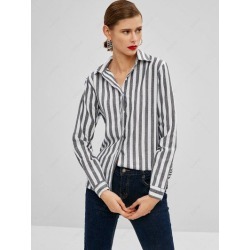 Striped Button Up High Low Shirt