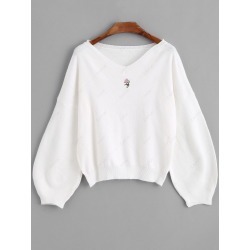 Embroidered V Neck Sweater