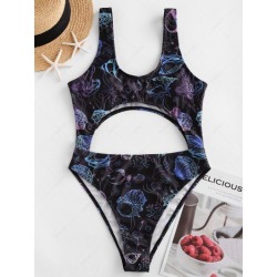 ZAFUL Jellyfish Print Cutout High Cut One-piece Swimsuit